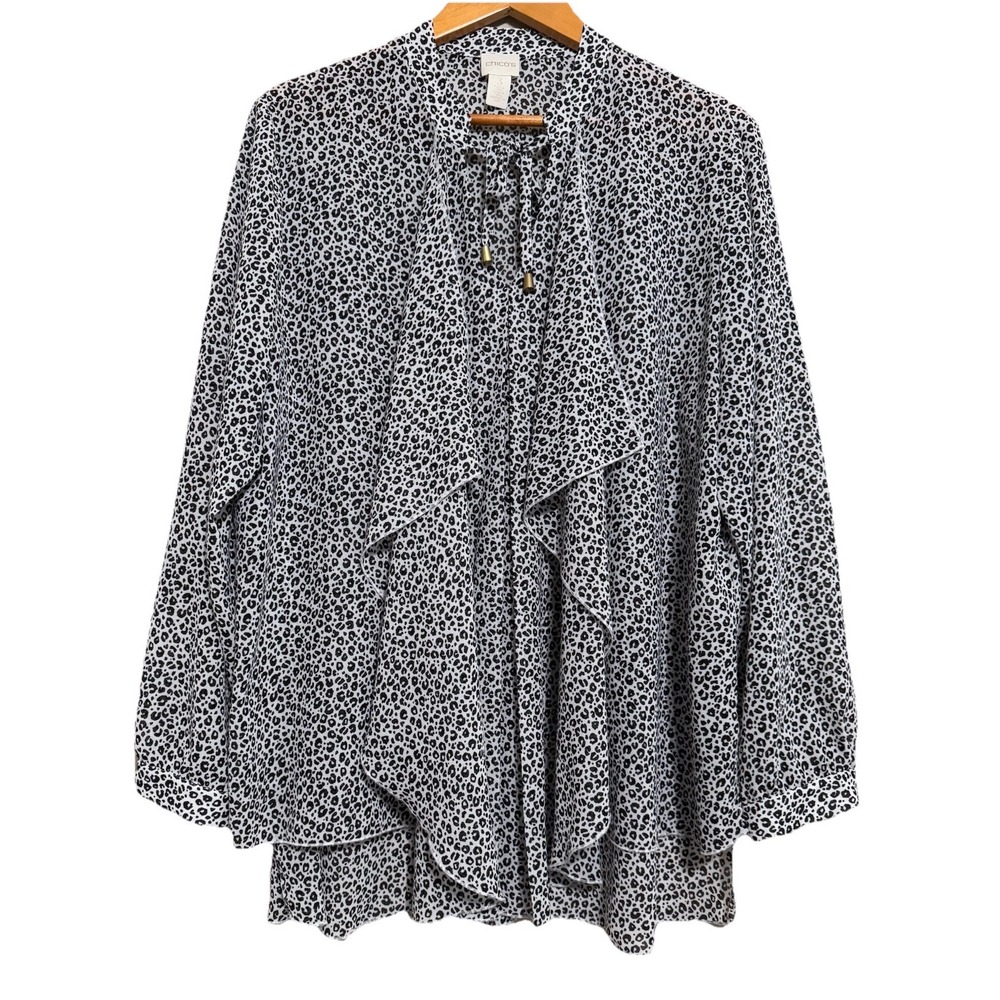CHICO'S Leopard Print Blouse‎ Top X-Large Sheer 3 Capsule Wardrobe Unique
